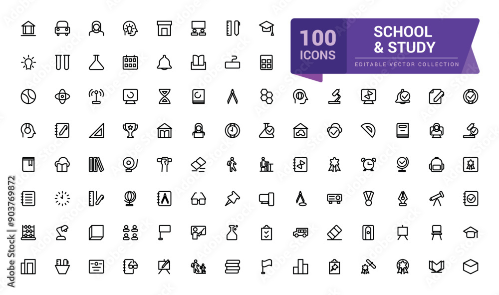 School and Study line icons collection. Web and UI icon set in a flat design. Thin outline icons pack. Vector illustration. School and Study line icons collection. Web and UI icon set in a flat design. Thin outline icons pack. Vector illustration.