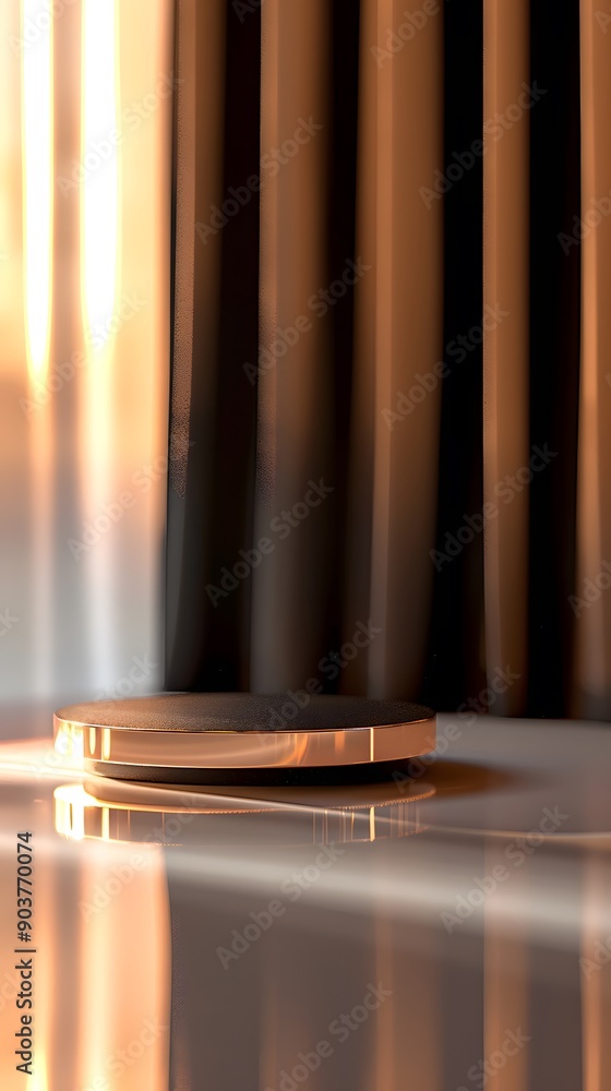 interior of a hotel room with close up product display podium interior of a hotel room with close up product display podium