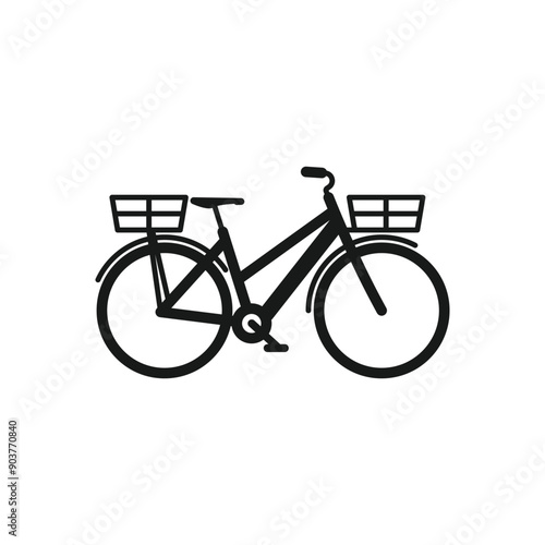 Urban utility bicycle or cargo bike with basket and rack for transportation in the city - vector illustration icon