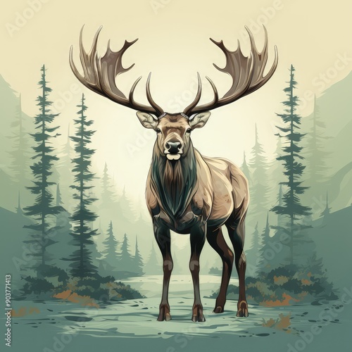 Vector Illustration of Moose in Flat Style with Light Palette photo