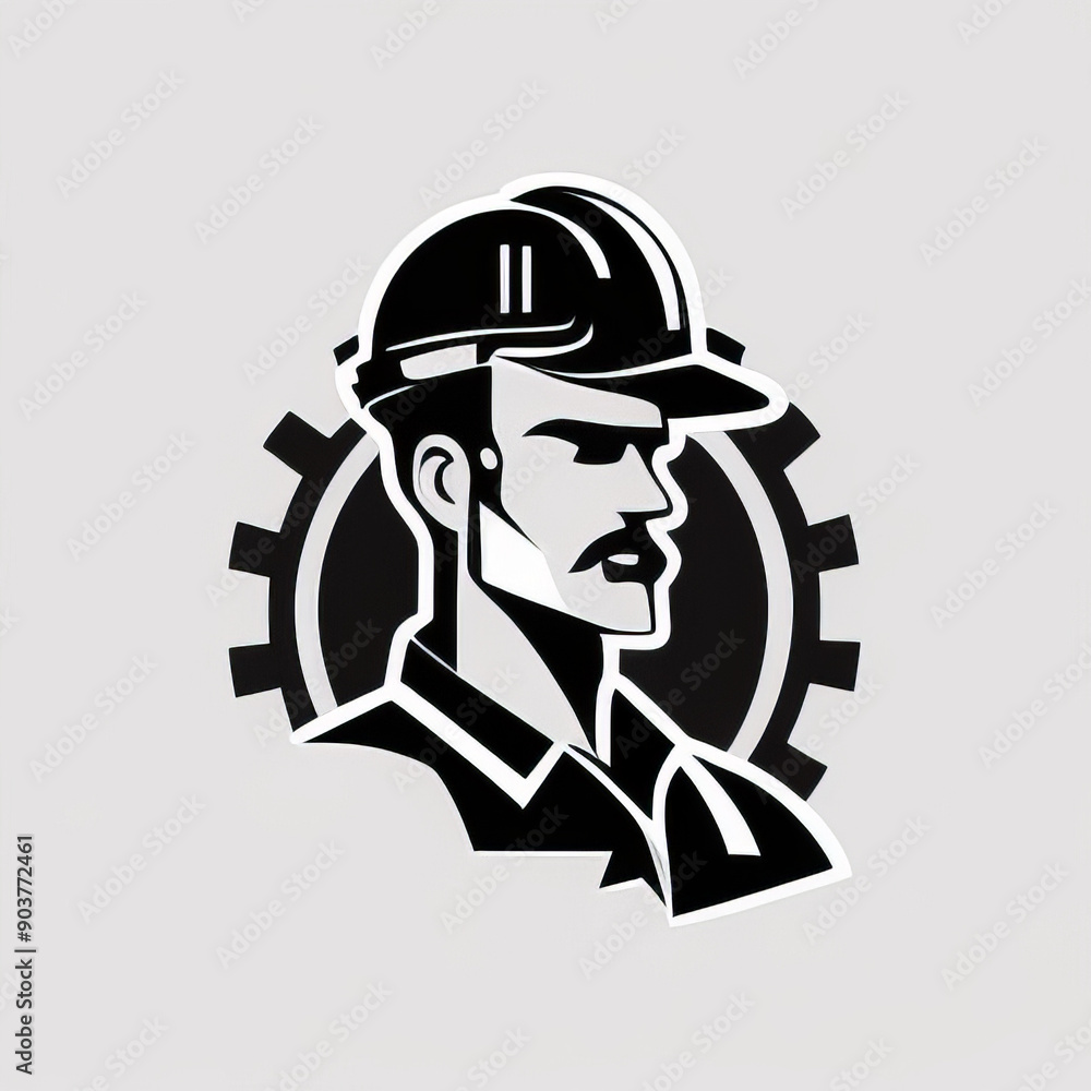 A Contractor, flat, minimalist vector graphic in black, logo style, white background A Contractor, flat, minimalist vector graphic in black, logo style, white background