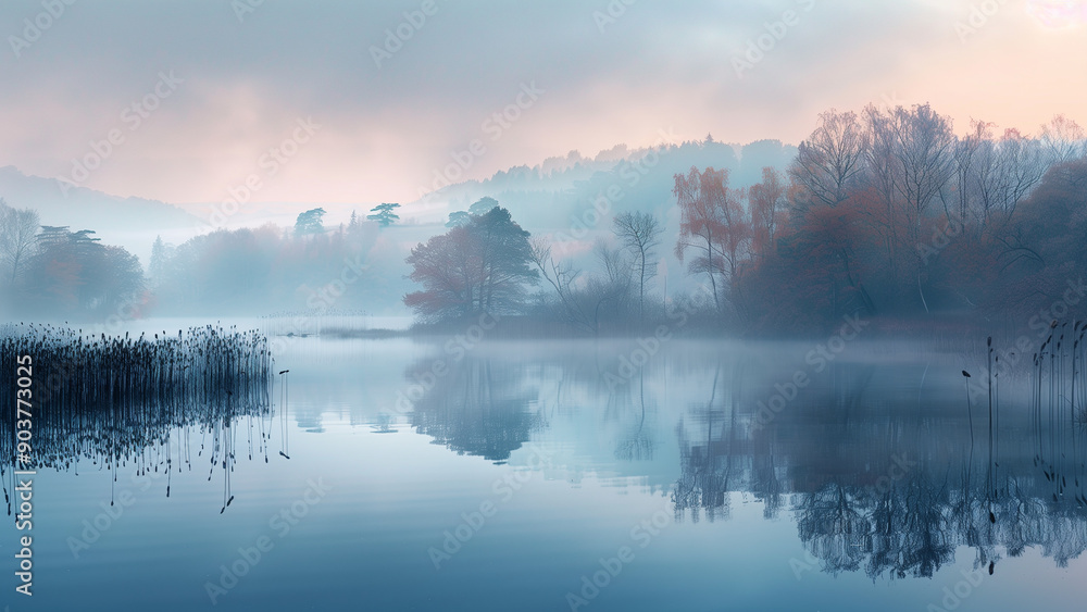 Nature’s Palette: Contrast of Pastel Colors in a Misty Evening Landscape Nature’s Palette: Contrast of Pastel Colors in a Misty Evening Landscape
