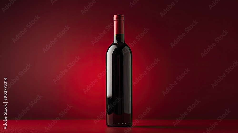 Red wine bottle prominently displayed on a red background, capturing the luxurious feel and rich color of the wine for high-impact visuals Red wine bottle prominently displayed on a red background, capturing the luxurious feel and rich color of the wine for high-impact visuals