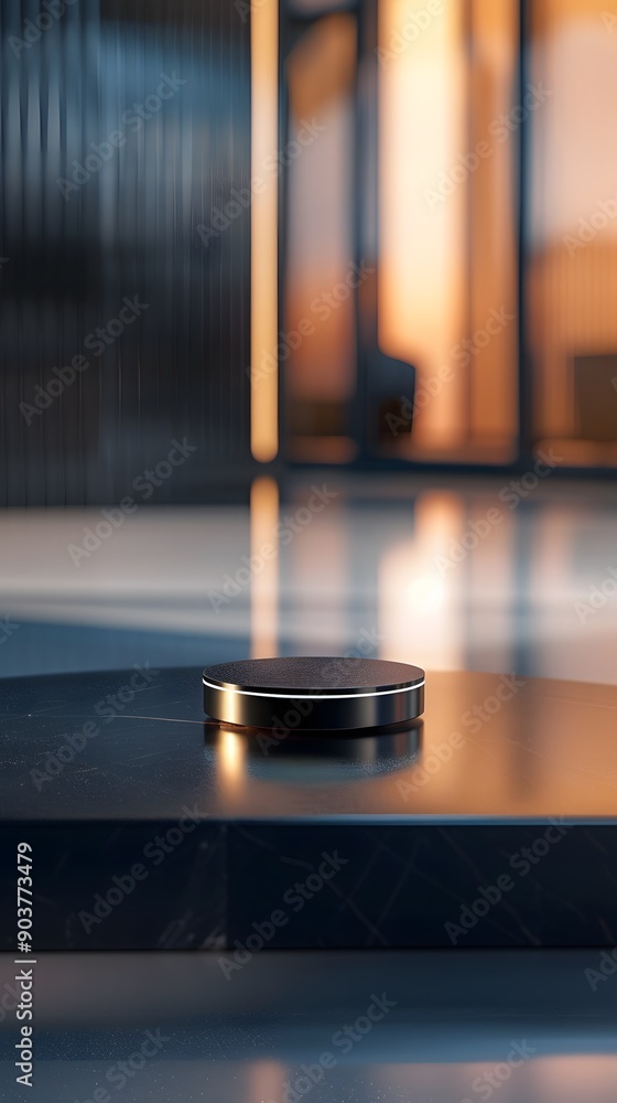 interior of a hotel room with close up product display podium interior of a hotel room with close up product display podium