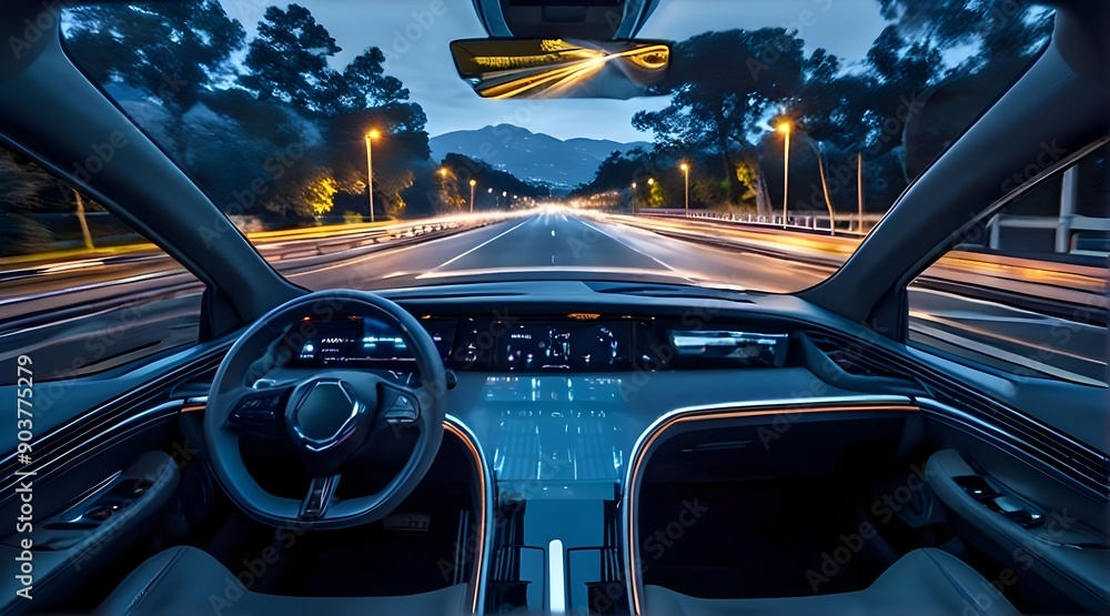 Obraz premium car driving at night