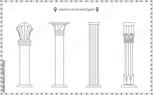 Columns of Ancient Egypt -  outlines Vector Illustration