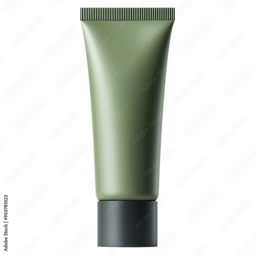 Isolated matte blank green cosmetic tube with a black cap clipart on transparent background Isolated matte blank green cosmetic tube with a black cap clipart on transparent background