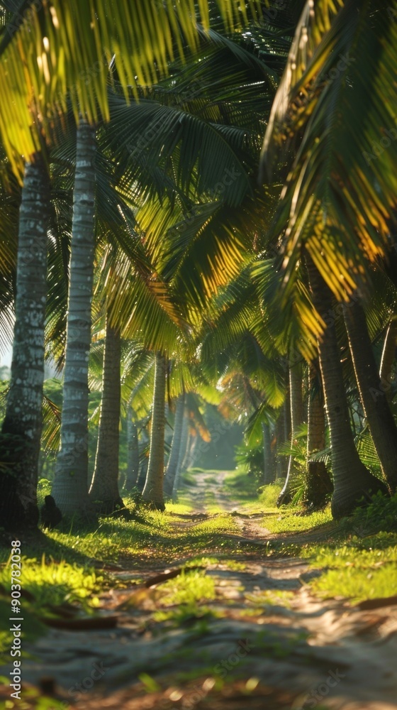 Pristine Coconut Palm Landscape: An Idyllic Outdoor Nature Scene Celebrating Tropical Serenity and Natural Beauty.