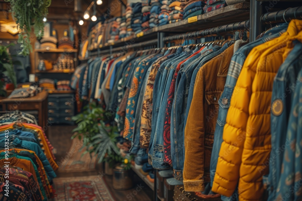 Assorted jackets and blankets in busy store Assorted jackets and blankets in busy store