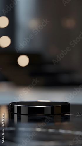 empty table with close up product display podium