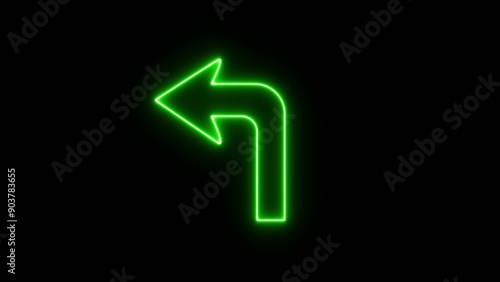 Up left neon arrow. neon arrow sign. Abstract glowing neon directional arrow icon illustration background. left arrow neon glow icon black background.