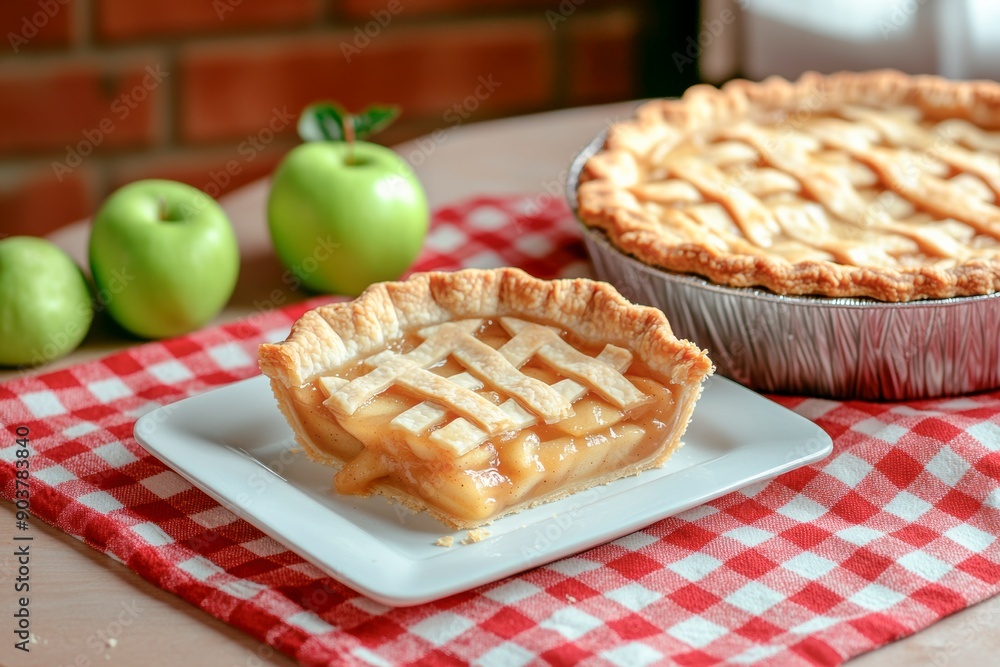 Slice of Homemade Apple Pie on White Plate Slice of Homemade Apple Pie on White Plate