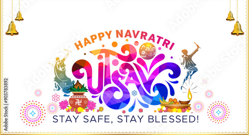 Happy navratri. Indian festival utsav logo.