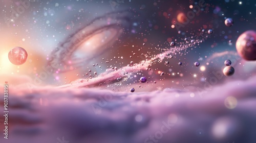 An artistic rendering of quantum entanglement illustrated in a cosmic setting photo