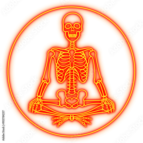 Wallpaper Mural Glowing yellow neon Halloween meditating sitting skeleton icon  Torontodigital.ca