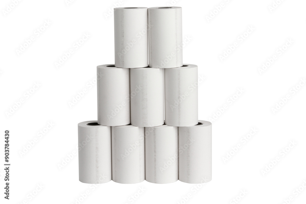 Paper tapes for cash registers. Blank tape for checks on a blank empty background. Paper tapes for cash registers. Blank tape for checks on a blank empty background.