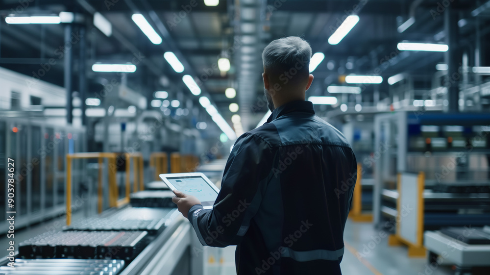 A supervisor using a tablet to oversee production lines in a modern factory. Ai generated A supervisor using a tablet to oversee production lines in a modern factory. Ai generated