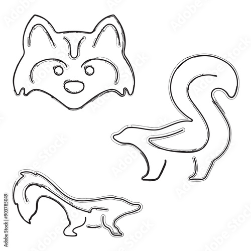 skunk icon set, brush strokes on white background. Vector illustration.