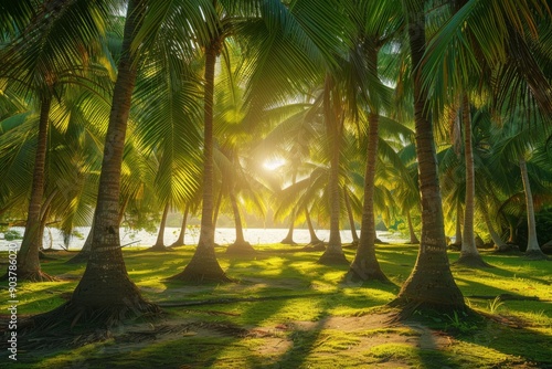 Pristine Coconut Palm Landscape: An Idyllic Outdoor Nature Scene Celebrating Tropical Serenity and Natural Beauty.