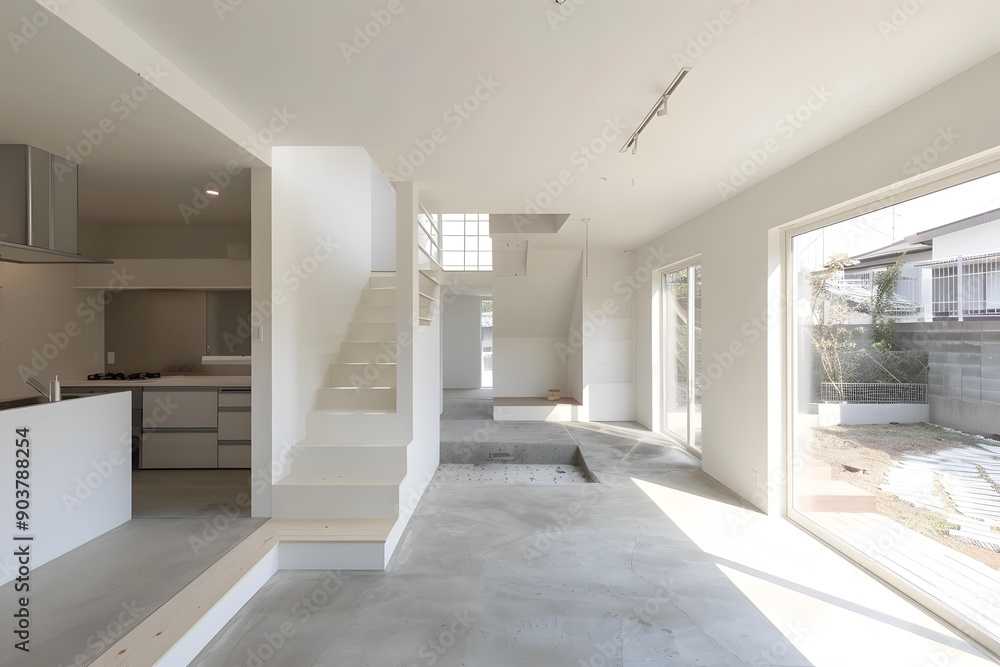 Modern Minimalist Interior Design with Concrete Floor and Staircase Modern Minimalist Interior Design with Concrete Floor and Staircase