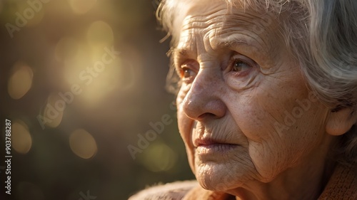 Elderly woman cared. Peaceful and spiritual moment reflecting deep contemplation.

