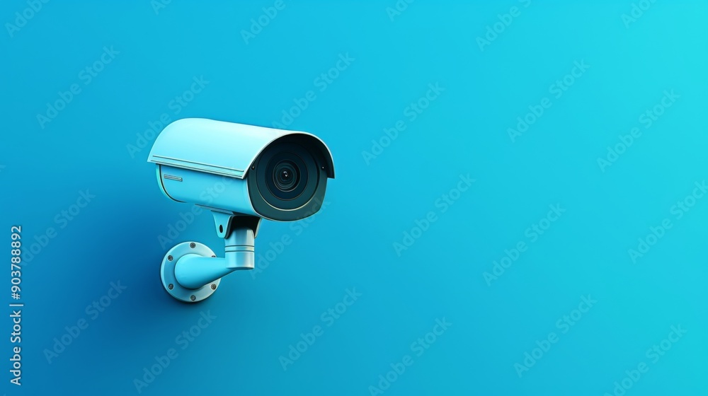 Wall security camera on blue background with text area, Copy space. Outdoor video surveillance Wall security camera on blue background with text area, Copy space. Outdoor video surveillance