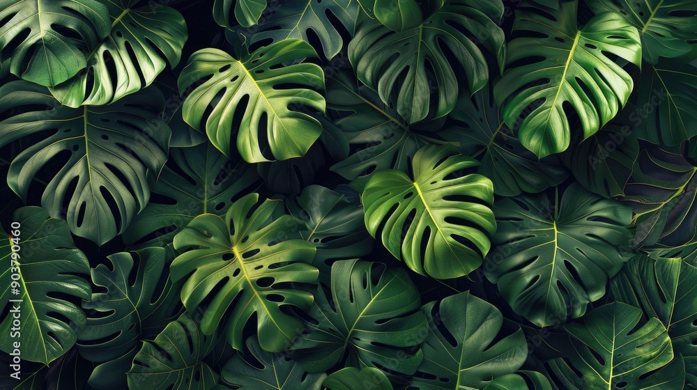 Close-up photo of lush green leaves. Perfect for designs with tropical or nature themes. Close-up photo of lush green leaves. Perfect for designs with tropical or nature themes.