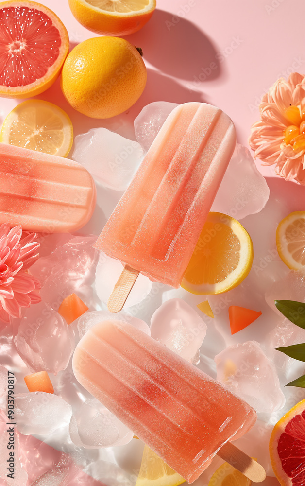 Ice cream popsicle. Fruity popsicle, ice cream with berries, fruits on color pastel background. Frozen fruit berry popsicle. Homemade ice lolly. Summer ice cream minimal fashion idea. Realistic photo Ice cream popsicle. Fruity popsicle, ice cream with berries, fruits on color pastel background. Frozen fruit berry popsicle. Homemade ice lolly. Summer ice cream minimal fashion idea. Realistic photo