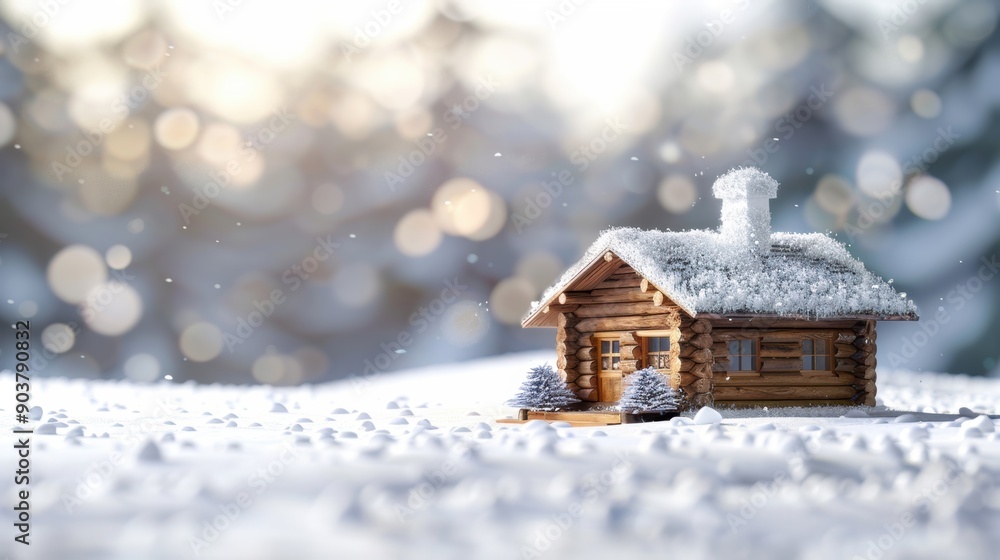 A cozy cabin nestled in the snow, surrounded by a serene forest, creating a peaceful winter atmosphere A cozy cabin nestled in the snow, surrounded by a serene forest, creating a peaceful winter atmosphere