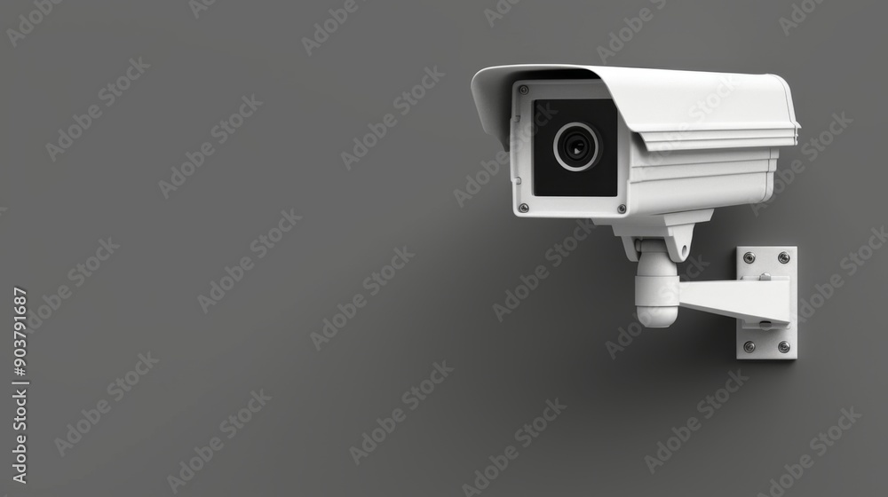 Wall security camera on gray background with text area, Copy space. Outdoor video surveillance Wall security camera on gray background with text area, Copy space. Outdoor video surveillance