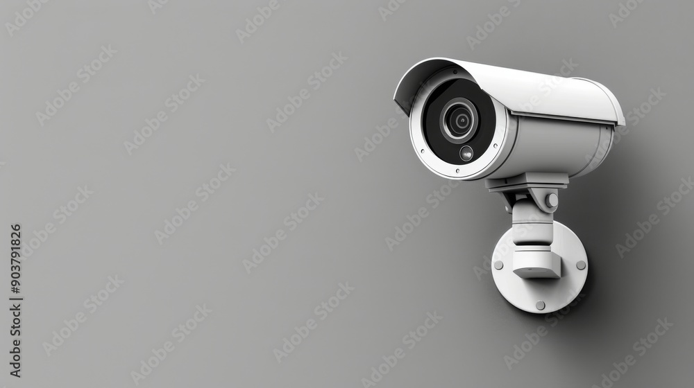 Wall security camera on gray background with text area, Copy space. Outdoor video surveillance Wall security camera on gray background with text area, Copy space. Outdoor video surveillance