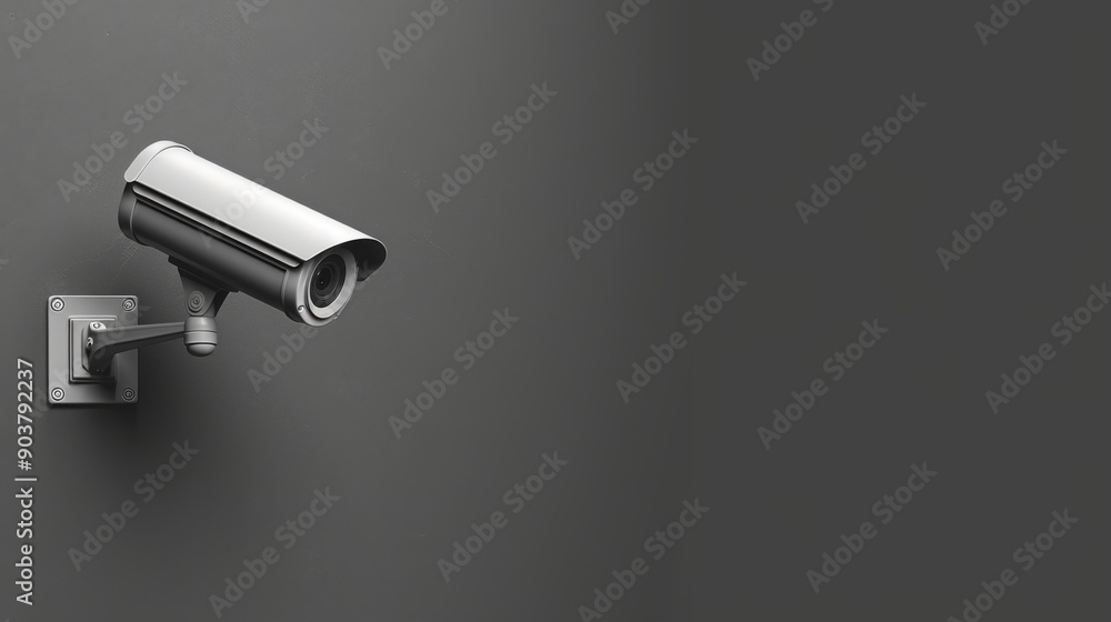 Wall security camera on gray background with text area, Copy space. Outdoor video surveillance Wall security camera on gray background with text area, Copy space. Outdoor video surveillance