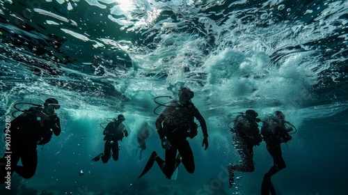 An underwater shot of naval soldiers during a training exercise photo