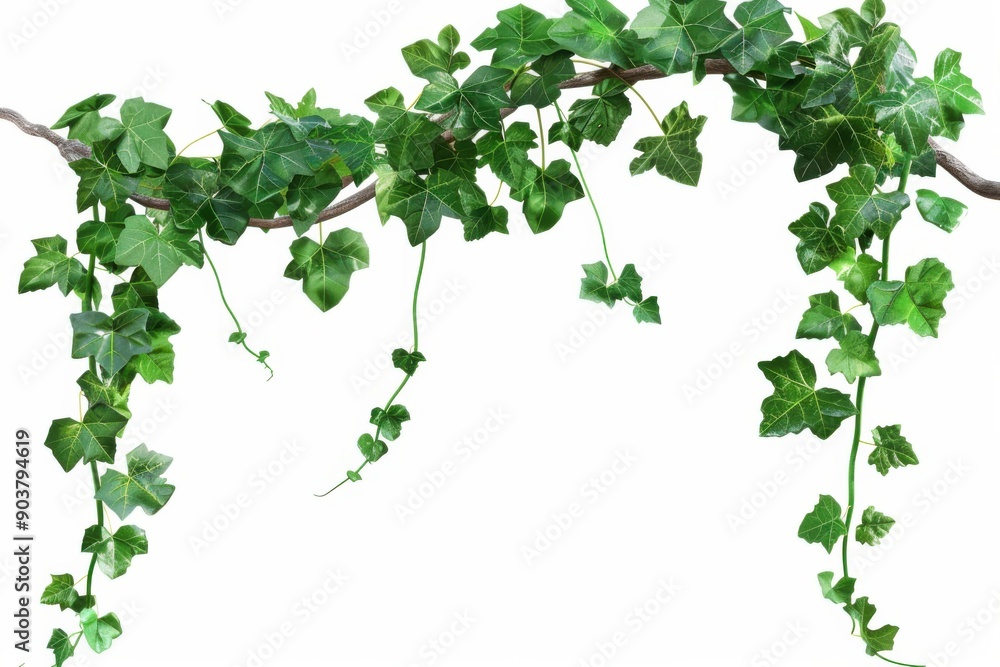 Vines: Climbing Heart-Shaped Green Leaves on Arch Over White Background Vines: Climbing Heart-Shaped Green Leaves on Arch Over White Background
