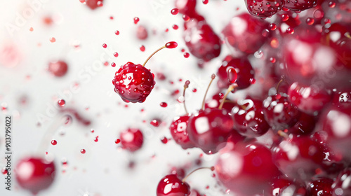 Splashing Cherries with Water Droplets