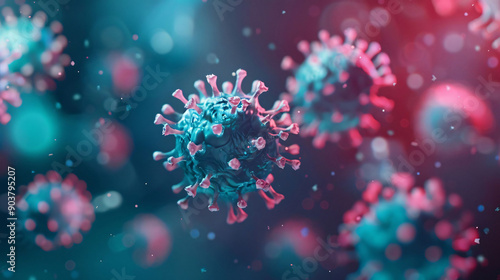 Close-up of Virus Particles in 3D Render