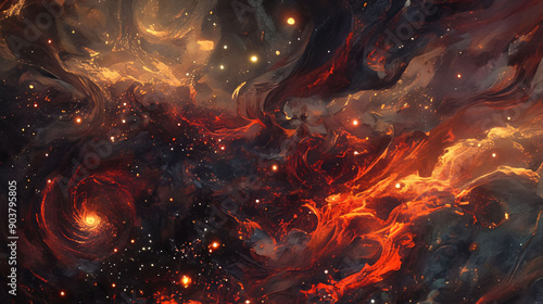 Fiery Cosmic Nebula in Space