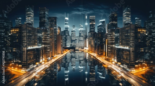 Wallpaper Mural Aerial shot of a symmetrical urban cityscape at night Torontodigital.ca