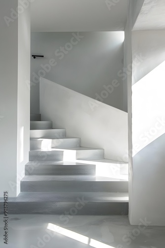 Modern White Concrete Staircase with Natural Light © Adobe Contributor