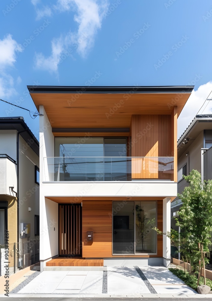 Modern Japanese Style House with Wooden Facade and Balcony Modern Japanese Style House with Wooden Facade and Balcony