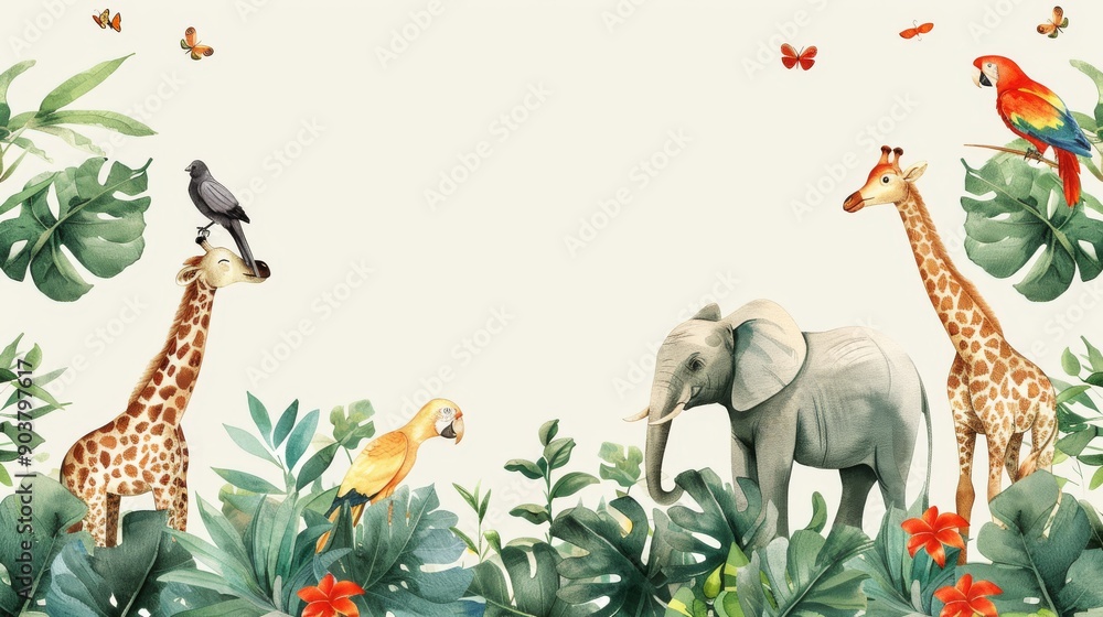 Watercolor african plant and animal frame. Watercolor african plant and animal frame.
