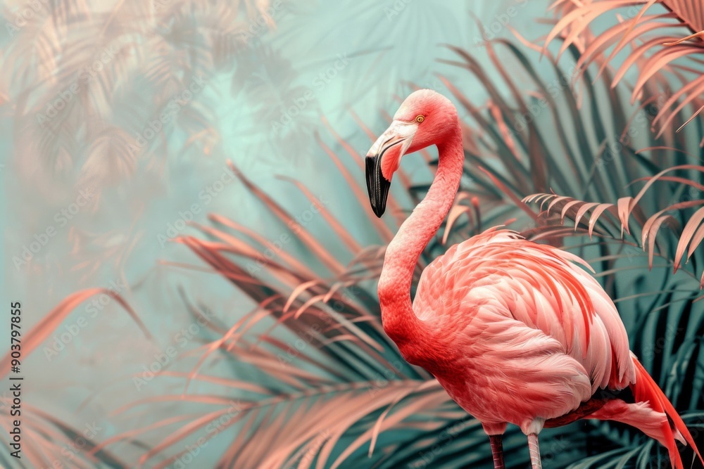 Obraz premium Vintage Dreamy Flamingo Collage: An Outdoor Nature Mosaic That Blends Retro Charm with Whimsical Aesthetics.