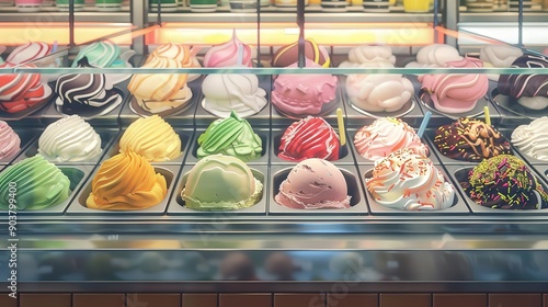 Assorted Gelato Flavors in Display Case photo