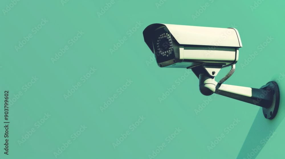 Wall security camera on green background with text area, Copy space. Outdoor video surveillance Wall security camera on green background with text area, Copy space. Outdoor video surveillance