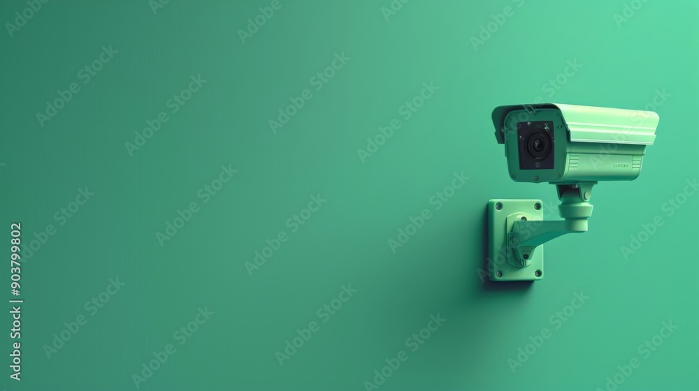 Wall security camera on green background with text area, Copy space. Outdoor video surveillance Wall security camera on green background with text area, Copy space. Outdoor video surveillance