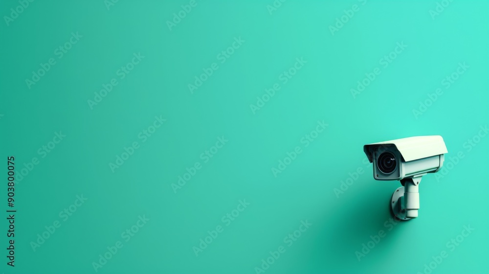 Wall security camera on green background with text area, Copy space. Outdoor video surveillance Wall security camera on green background with text area, Copy space. Outdoor video surveillance