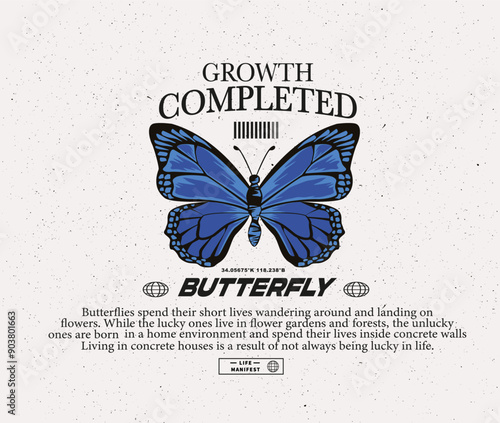 growth complated slogan illustration butterfly t shirt vector 