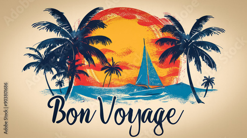 Bon voyage text illustration