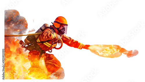 Firefighter isolated on a transparent background, PNG photo