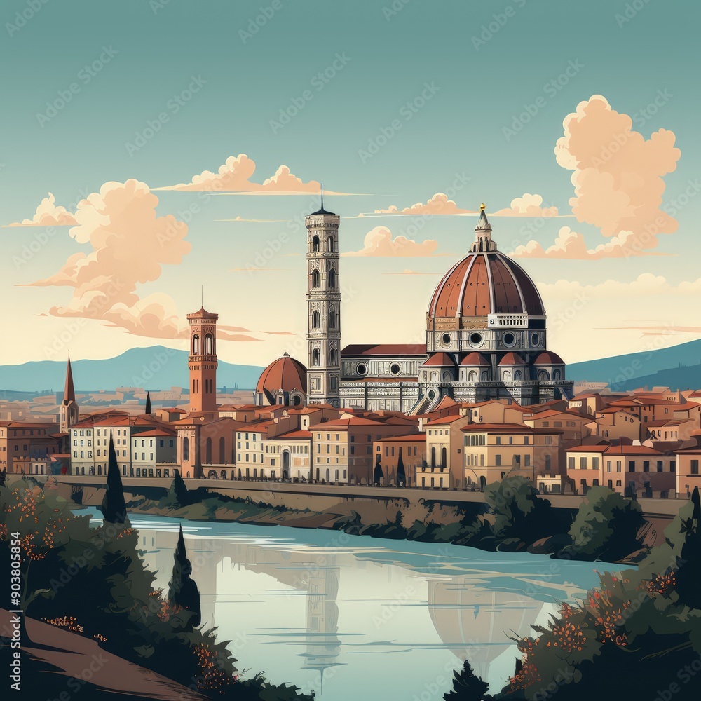 Fototapeta premium Clean and Simple Minimalistic Illustration of Florence's Cityscape